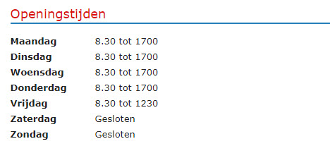 voorbeeld openingstijden